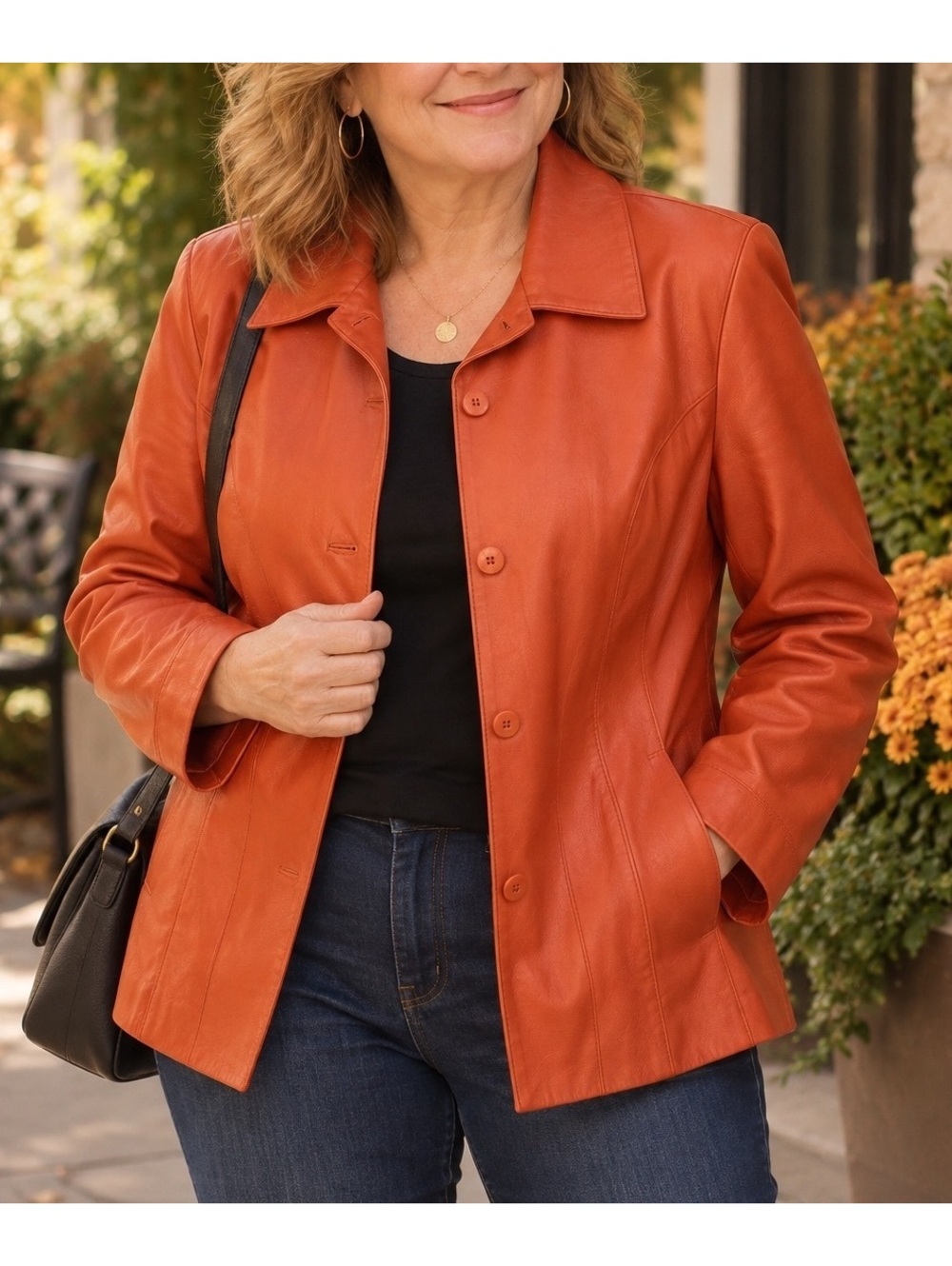 Lane Bryant Genuine Leather Jacket Coat Burnt Orange Button Front Plus Sz 18/20